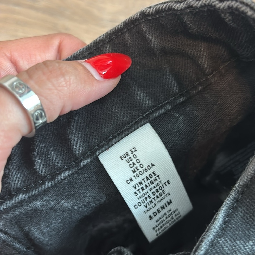 H&M VINTAGE STRAIGHT HIGH WAISTED BLACK DENIM JEANS - Picture 2 of 3